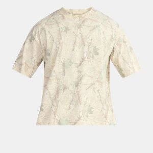 Men’s Beige Leaf/Camo Patterned Short Sleeve Boxy Tee Oversized Fit